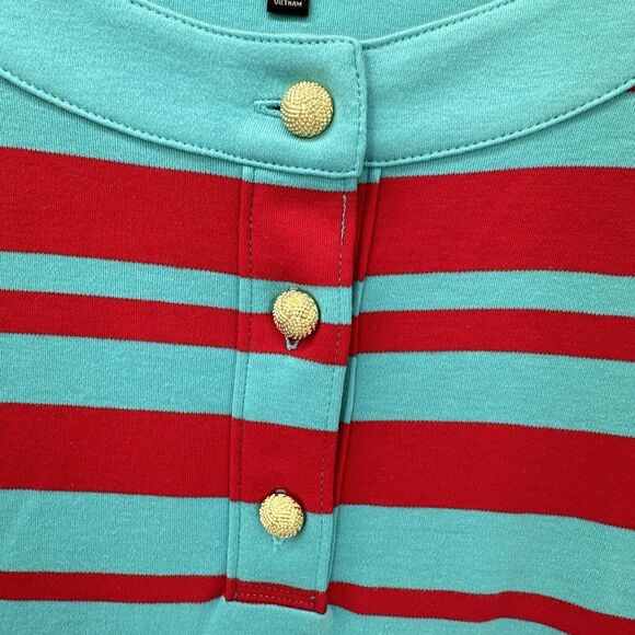 Talbots Shirt Womens 1X Blue Red Striped Coastal Pullover Gold Button 3/4 Sleeve - Picture 5 of 6